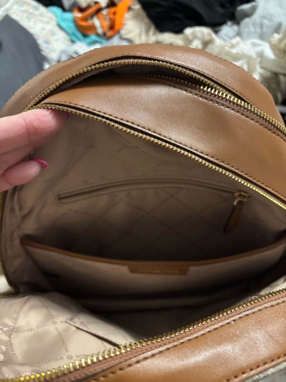 Michael Kors Beige/ Brown Signature MK Logo Backpack - Picture 5 of 6